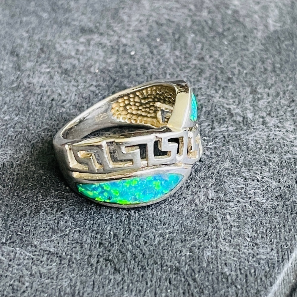 Greek Key Versace Pattern Fire Opal Sterling Silv… - image 4